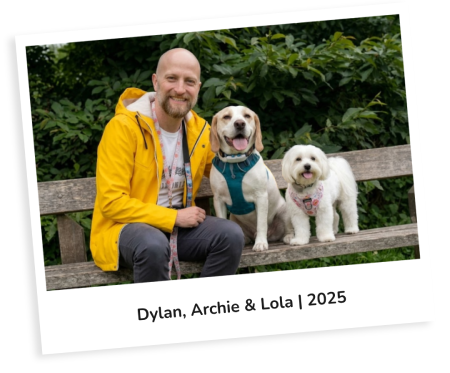 Dylan Coetzee, founder of Barclo, with his dogs Archie and Lola.
